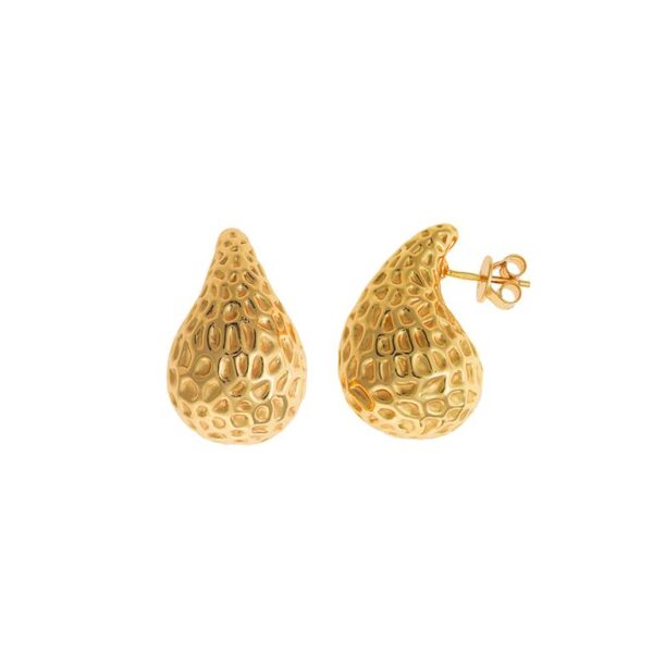 Pendientes Plata Chapado Dorado Gota Martilleada