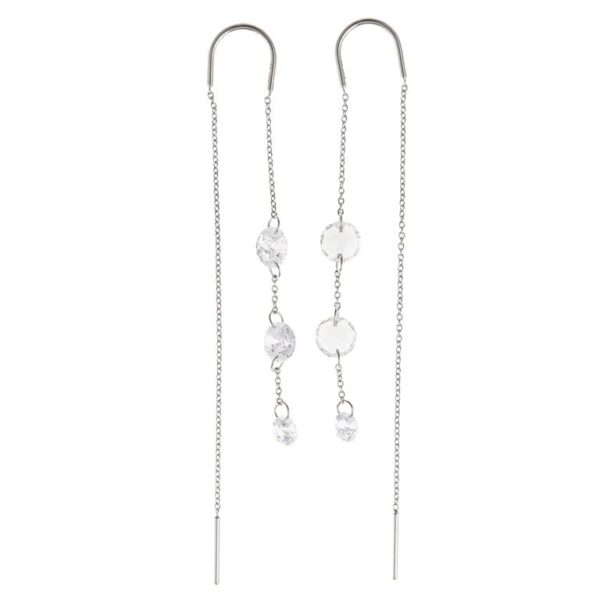 Pendientes Plata Rodio Cadena Con Tres Circonitas