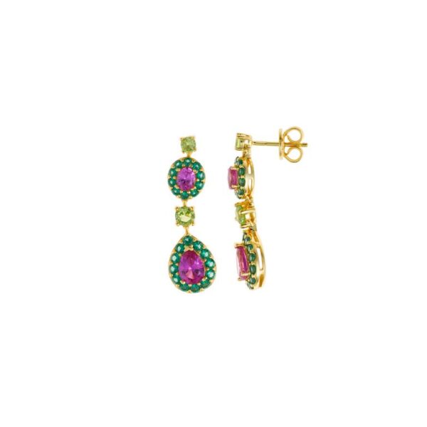 Pendientes Plata Chapado Dorado Rubí Óvalo