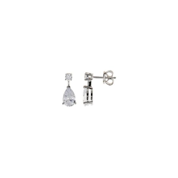 Pendientes Plata Rodio Circonita Blanca Brillante Pera