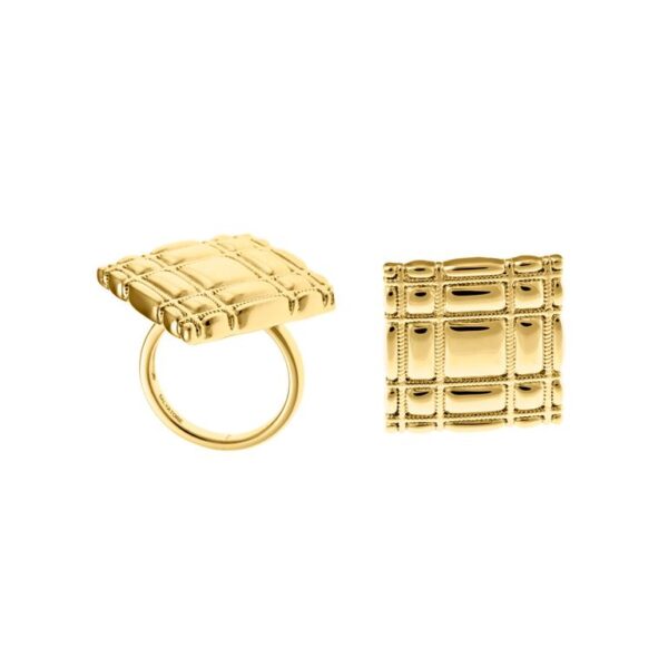 Anillo Metal Chapado Dorado Cuadrado Tartán