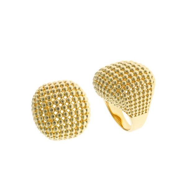 Anillo Metal Chapado Dorado Círculo Bolitas