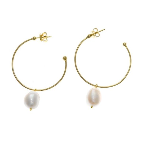Pendientes plata chapado dorado aro con perla