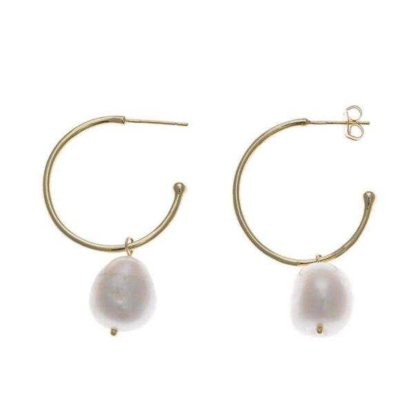 Pendientes plata chapado dorado aro perla agua dulce