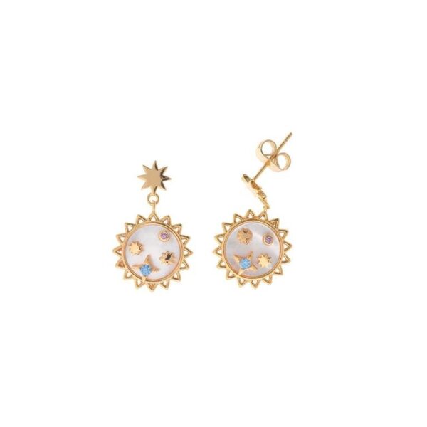 Pendientes plata chapado oro sol y estrellas