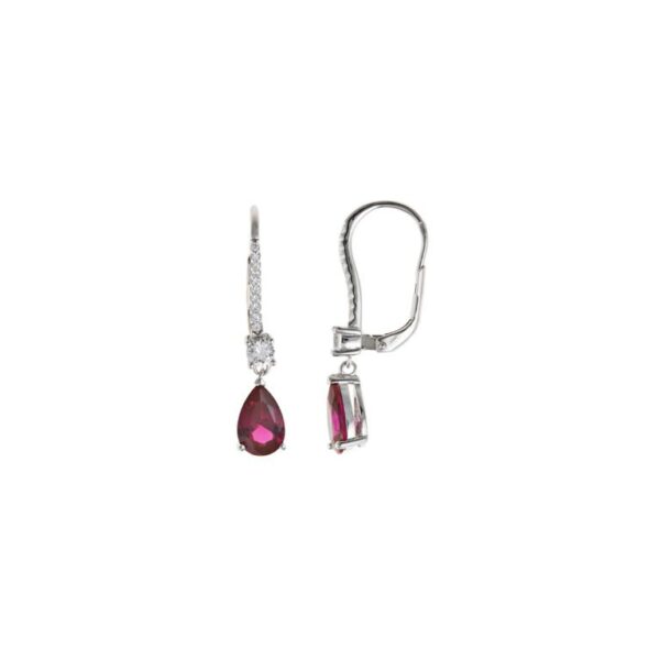 Pendientes Plata Rodio Rubí Laboratorio Pera Circonita