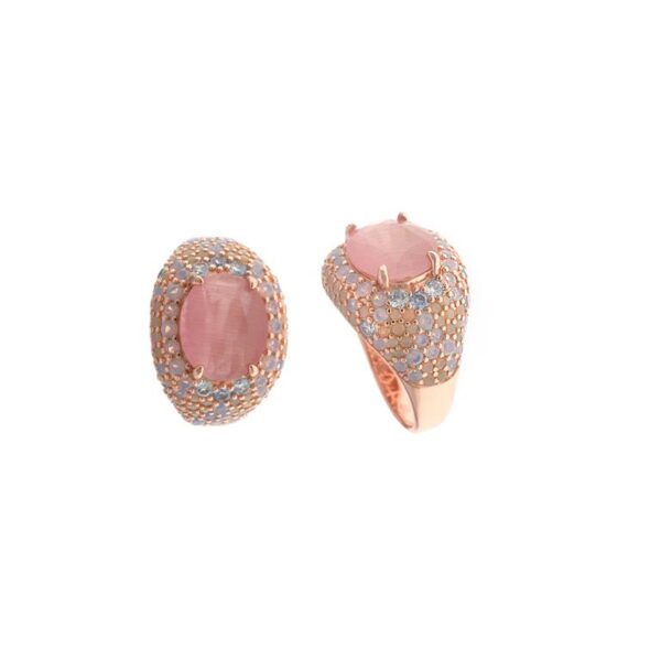 Anillo Plata Chapado Rosa Cristal Rosa Milky