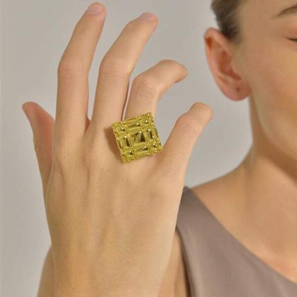 Anillo Metal Chapado Dorado Cuadrado Tartán - Imagen 3