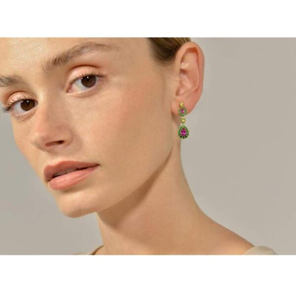 Pendientes Plata Chapado Dorado Rubí Óvalo - Imagen 2