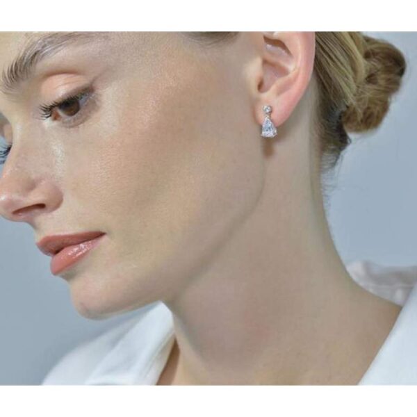 Pendientes Plata Rodio Circonita Blanca Brillante Pera - Imagen 2