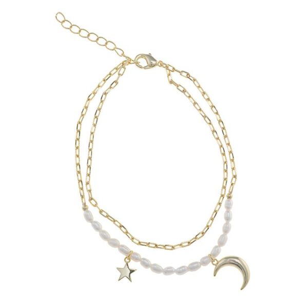 Pulsera Plata De Ley Chapado Dorado Doble Perla