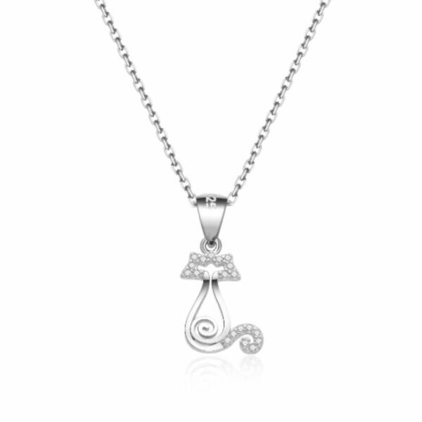 Collar Colgante Gato Circonitas Plata De Ley