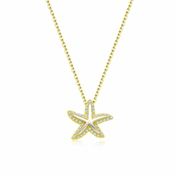 Collar Colgante Estrella De Mar Circonitas Chapada Dorada Plata De Ley