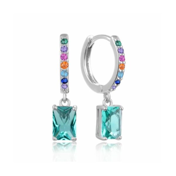Aros Plata Circonita Color Aguamarina