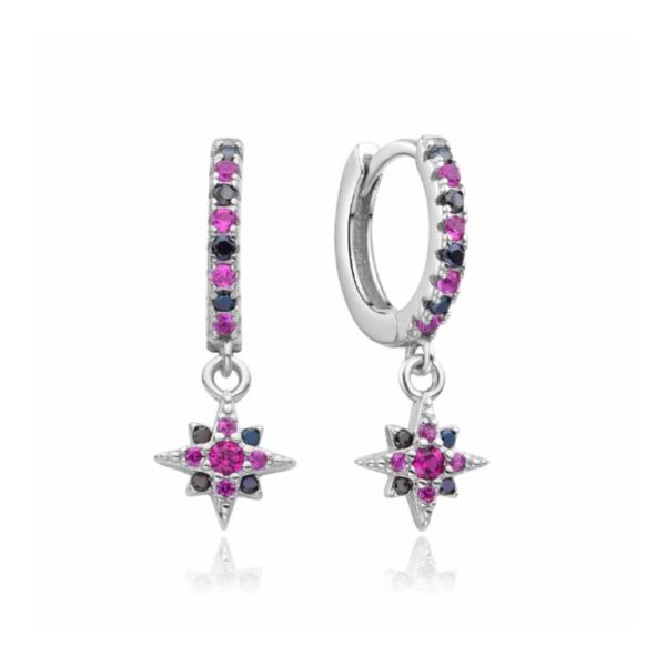 Aros Plata Circonita Negro Rosa