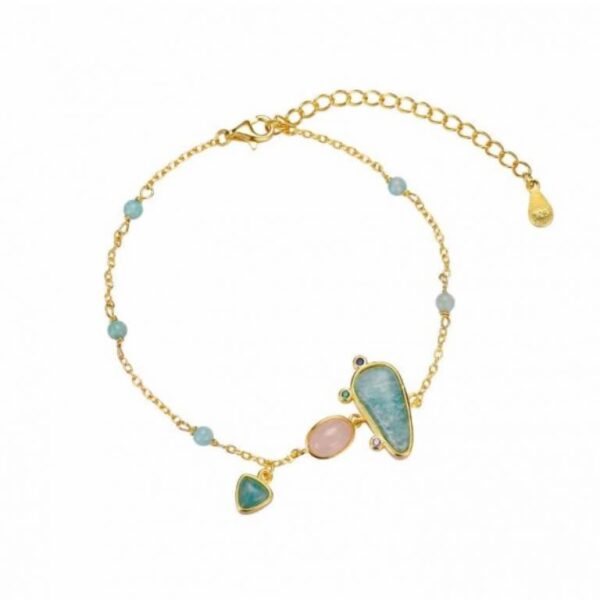 Pulsera De Piedra Natural  Amazonita Chapada de 17 + 5 cm