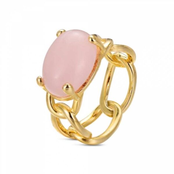 Anillo Plata Chapado Dorado Piedra Cuarzo Rosa