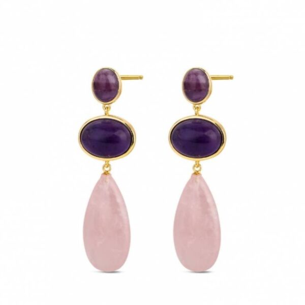 Pendientes Plata De Piedra Natural Cuarzo Rosa