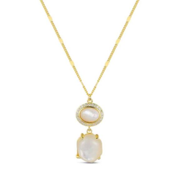 Collar De Piedra Natural Chapado madre Perla Y Cuarzo Blanco 38+5 CM