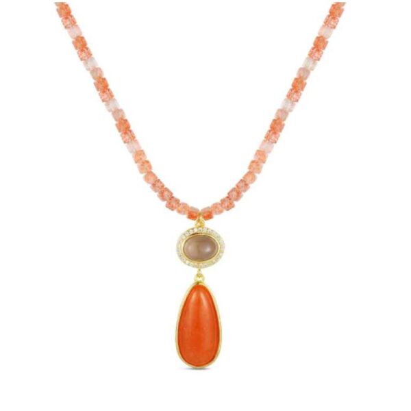 Collar De Piedra Natural Chapado Piedra De Sol, Ágata Gris Y Aventurina 40+5CM