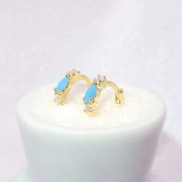 Pendientes Mini  Aros  Turquesa Plata  De Ley
