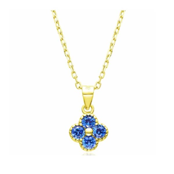 Collar Plata Chapado Dorado Flor Circonita Azul