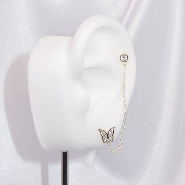 Pendiente Piercing Circonita Chapado Dorado Plata De Ley
