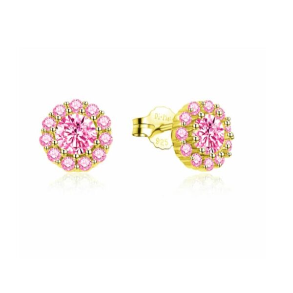 Pendientes Plata Chapado Dorado Circonitas Rosa