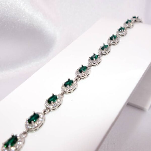Pulsera Circonitas Color Esmeralda y Blancas Plata De Ley