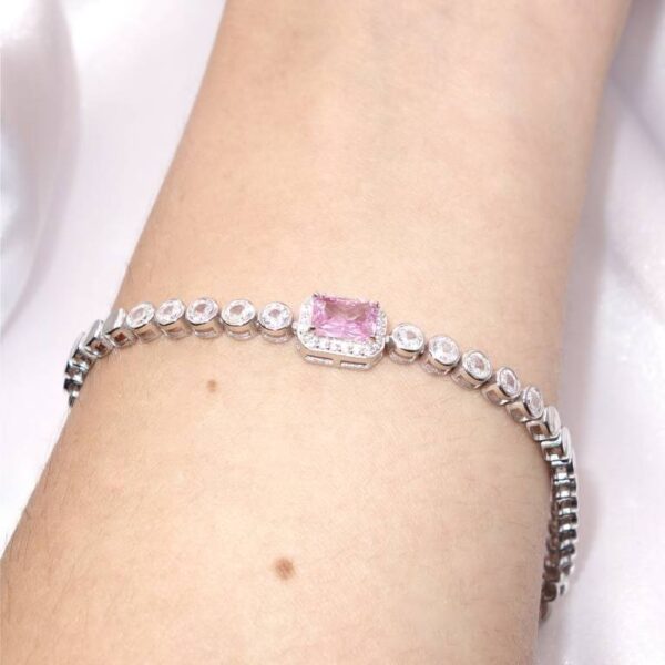 Pulsera Circonita Baguette Rosa Plata De Ley - Imagen 2