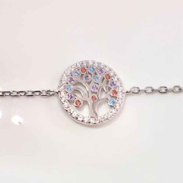 Pulsera Árbol De La Vida Circonita Colores, Plata de Ley