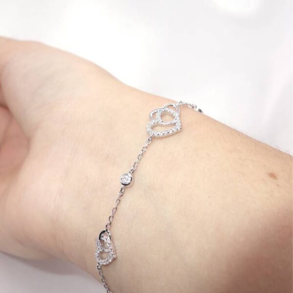 Pulsera Corazones Circonitas  Plata de Ley - Imagen 2