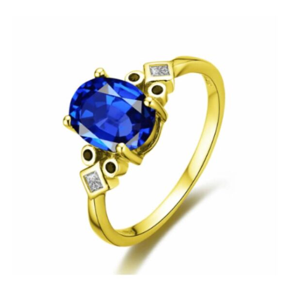 Anillo Plata Chapado Dorado Microengaste Circonita Azul
