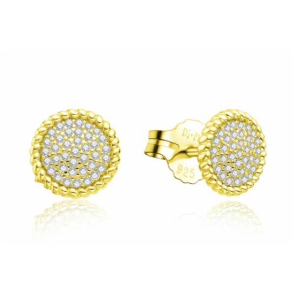 Pendiente Plata Chapado Dorado Circonita Circular