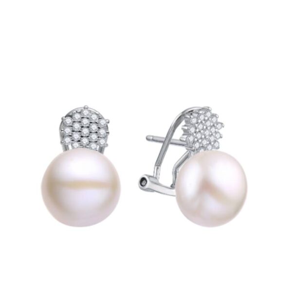 Pendiente Plata Perla Circonita Hexagonal