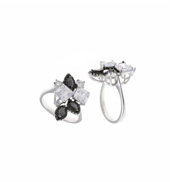 Anillo Plata De Ley Rodio Circonitas Ovaladas
