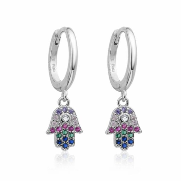 Pendientes Aros  Plata De ley 925 Circonitas Multicolor