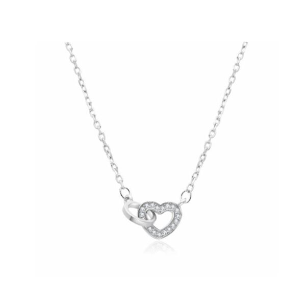 Collar Plata Círculo Unión Corazón Circonita