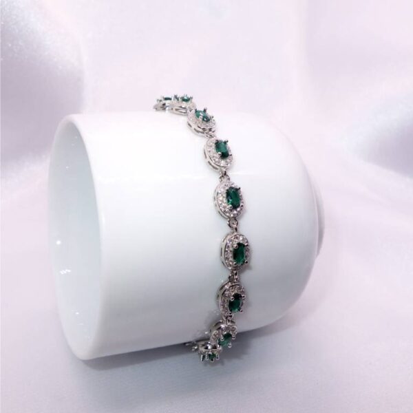 Pulsera Circonitas Color Esmeralda y Blancas Plata De Ley - Imagen 2