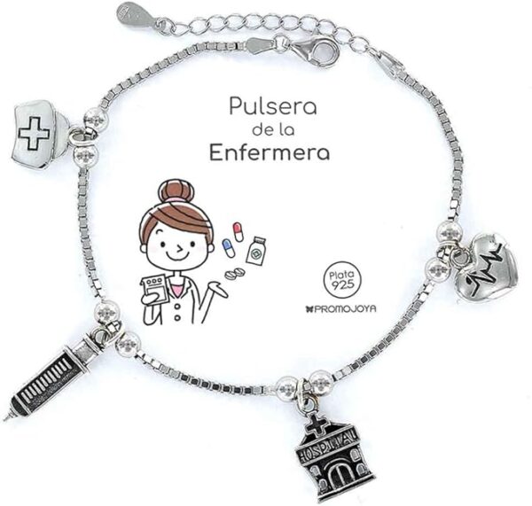Promojoya Pulsera Plata Eres lo más Enfermera con Colgantes