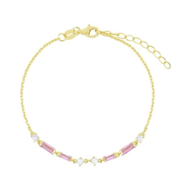 Pulsera Plata De Ley 925 Circonita Color Cuarzo Rosa