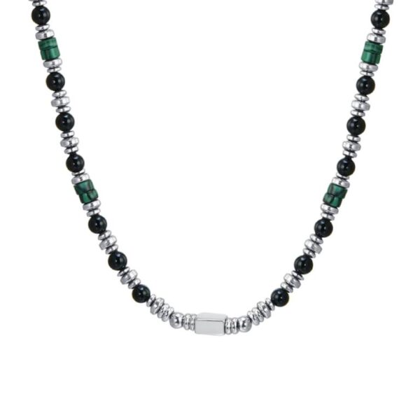 Collar Acero Hombre Malaquita Ónix