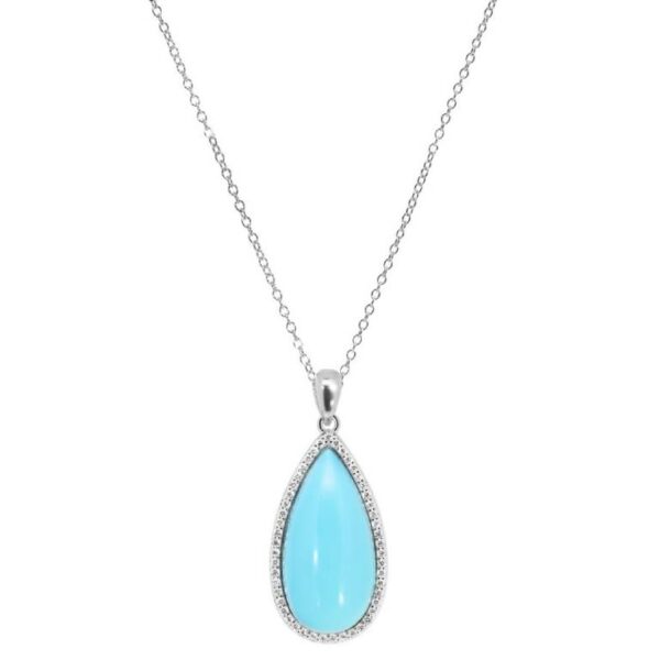 Collar Plata 925 Baño Rodio Colgante Color Turquesa