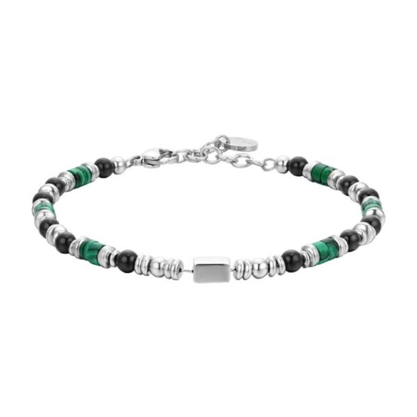 Luca Barra Pulsera Hombre Acero Cuentas Piedras