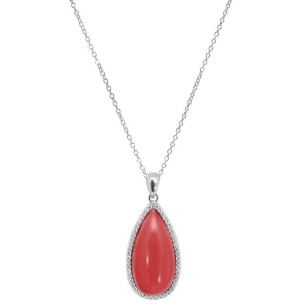 Collar Plata 925 Baño Rodio  Color Coral Rojo