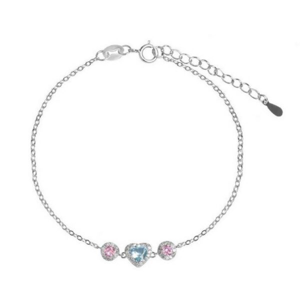Pulsera Plata 925  Con  Corazones De Circonitas Colores